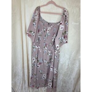 BloomChic Pink Floral Smocked Bodice Midi Dress Plus Size 30 Square Neck Flutter